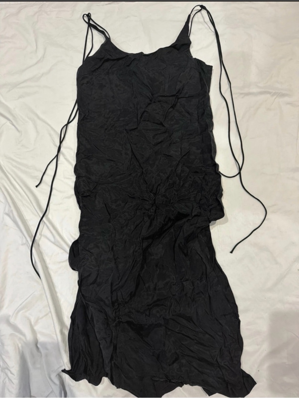 Zara Black Satin Slip Midi Dress with Adjustable Spaghetti Straps